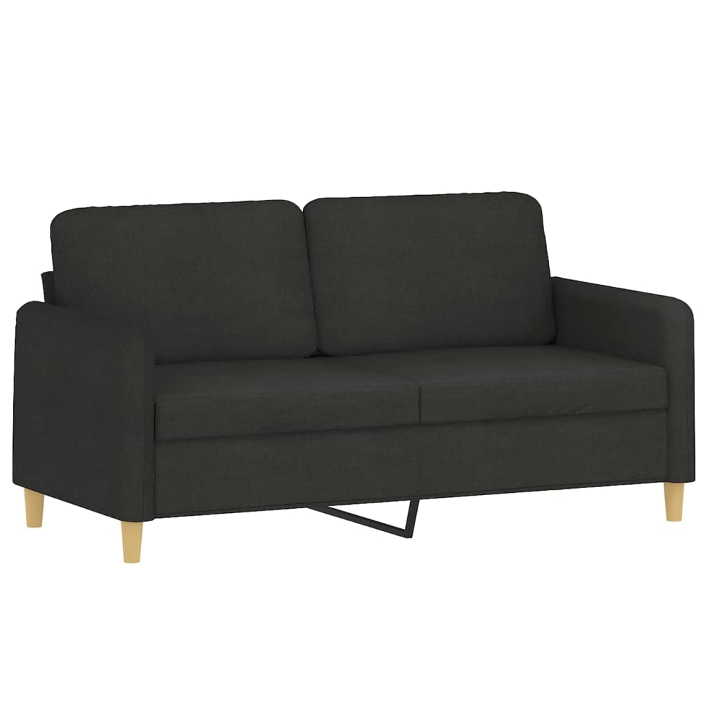 vidaXL 2-Seater Sofa in Black - Modern Fabric Upholstered Couch with Durable Metal Frame and Comfortable Padded Seats